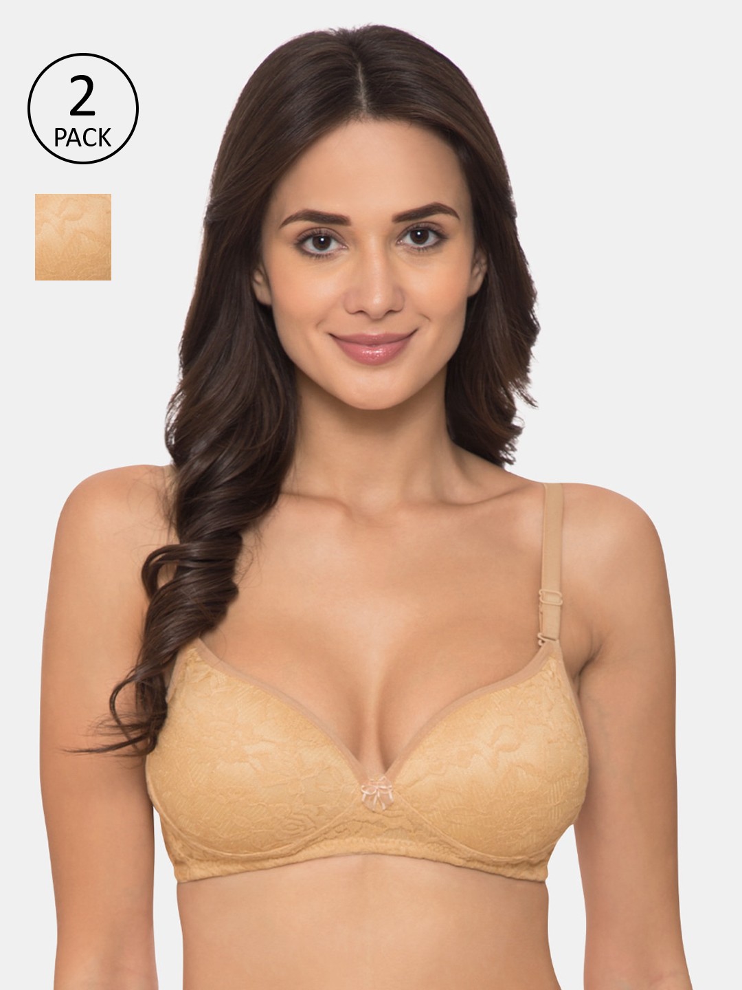

KOMLI Pack of 2 Beige Solid Non-Wired Lightly Padded T-shirt Bra K-9531-2PC-SK-30B