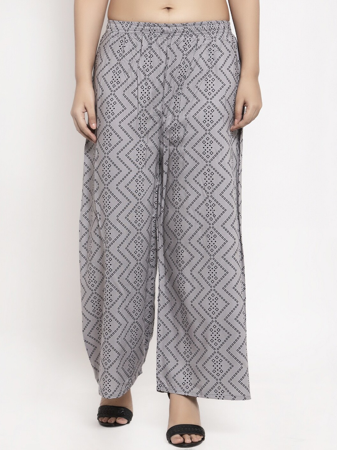 

KLOTTHE Women Grey Printed Straight Palazzos