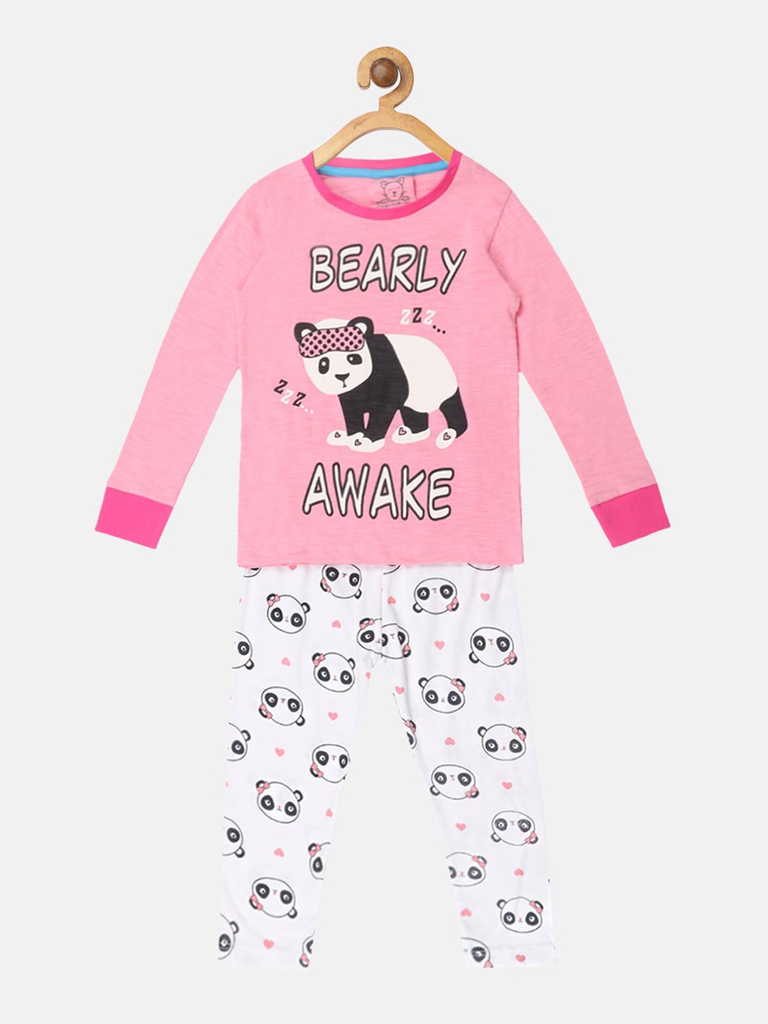 

Lazy Shark Girls Pink & White Printed Night suit