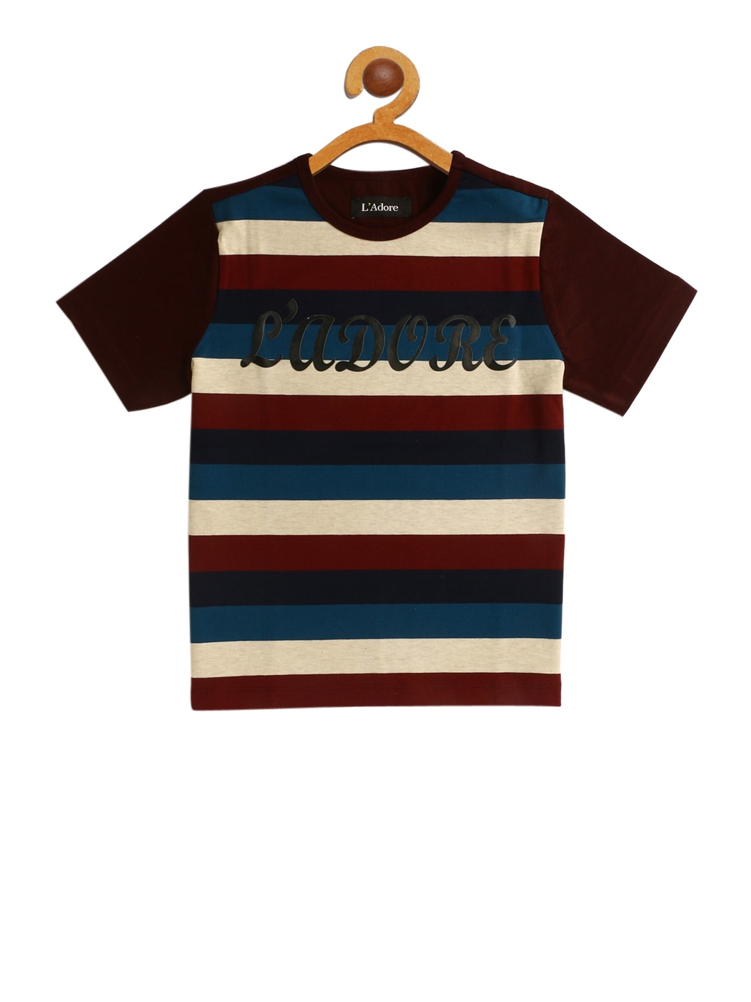 

LAdore Boys Maroon & Blue Striped Round Neck T-shirt
