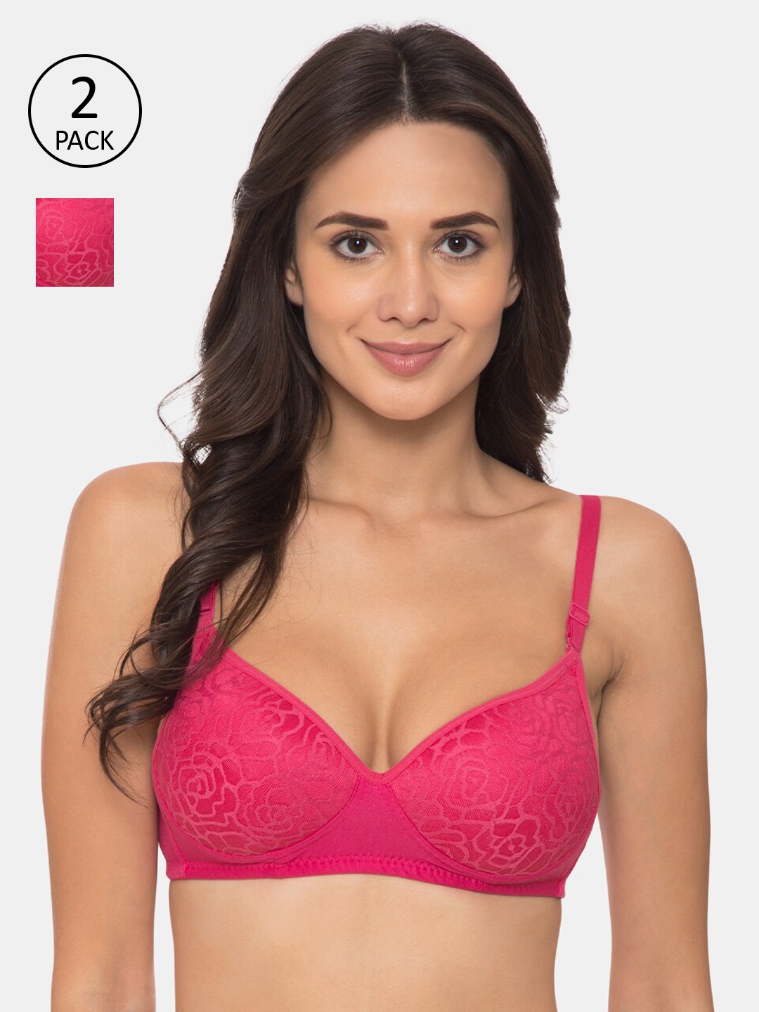 

KOMLI Pink Solid Non-Wired Lightly Padded T-shirt Bra