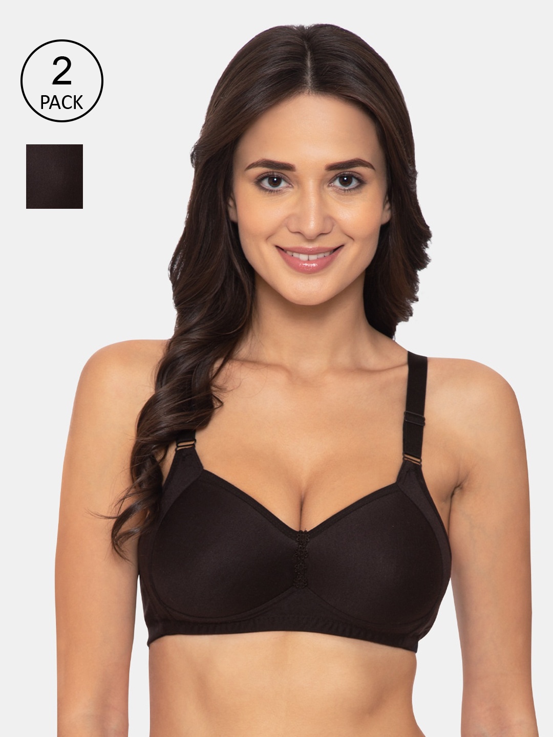 

KOMLI Pack Of 2 Black Solid Non-Wired Lightly Padded Everyday Bra K-911-2PC-BLK-32D