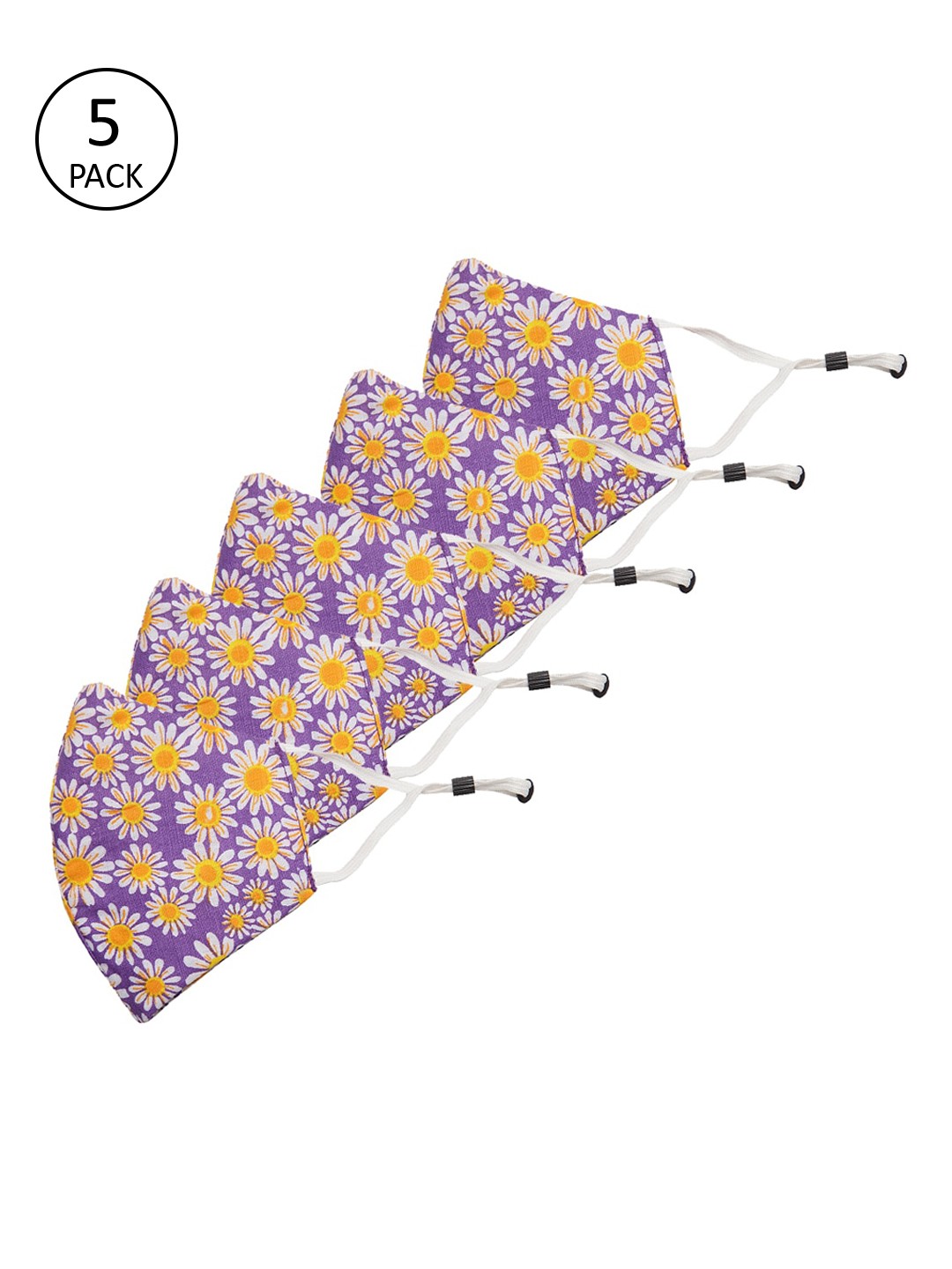 

Secret Wish Unisex 5 Pcs Purple & Yellow Floral Printed Reusable 3-Ply Cloth Masks