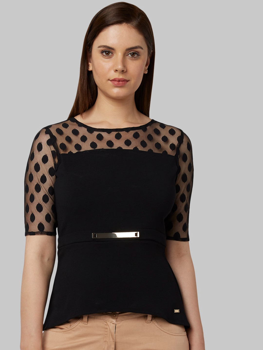 

Park Avenue Woman Black Self Design Peplum Top
