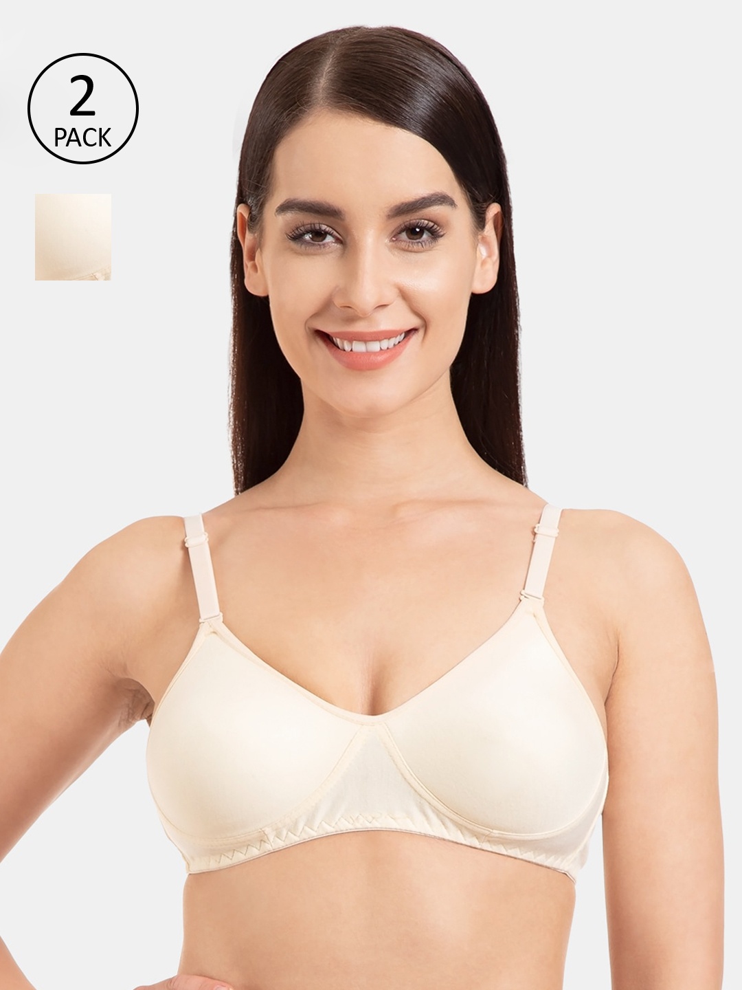 

KOMLI Pack Of 2 Beige Solid Non-Wired Non Padded Everyday Bra K-9103-2PC-SK-30B