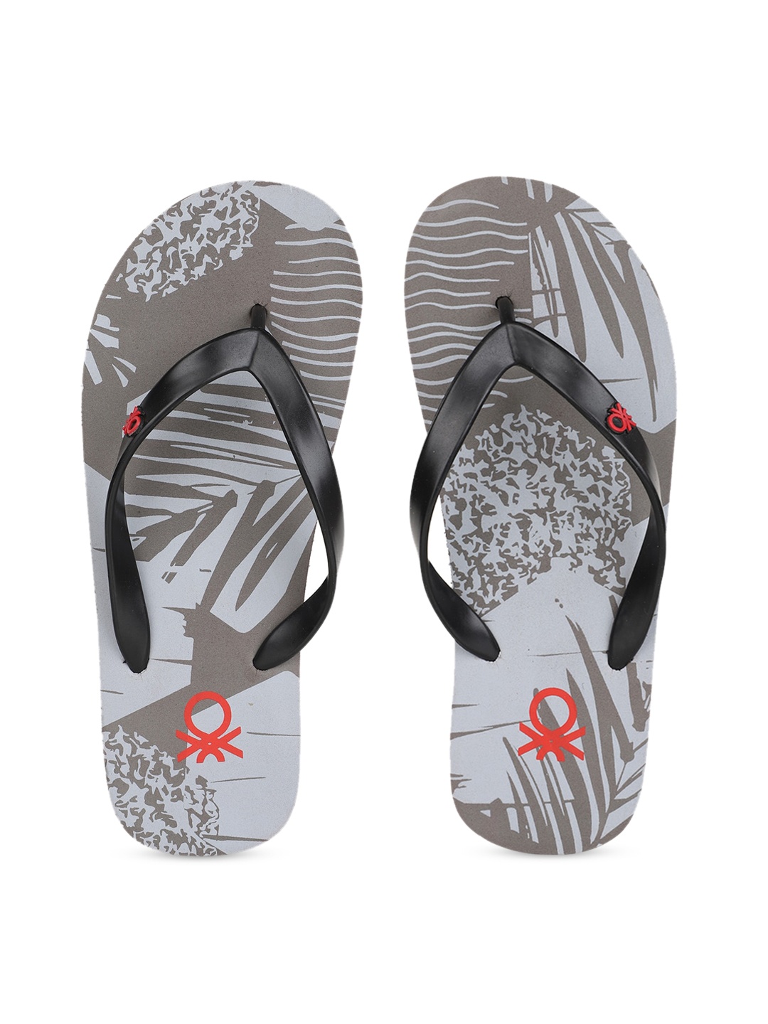 

United Colors of Benetton Men Black & Grey Tropical Print Thong Flip-Flops
