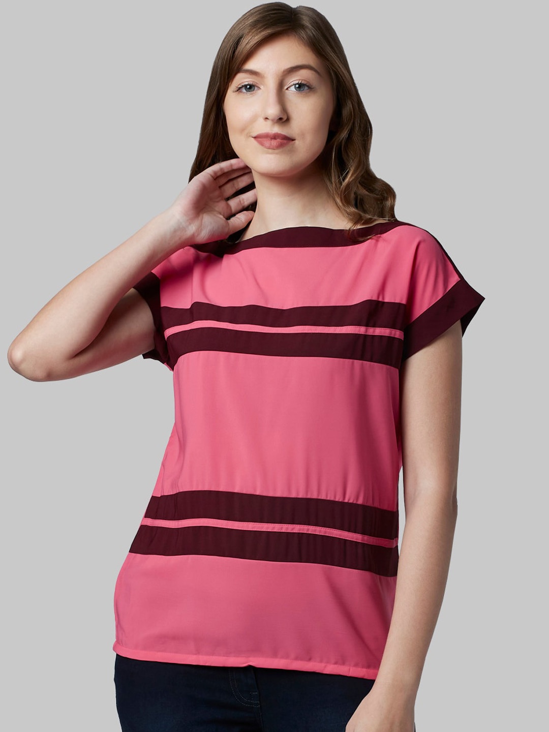 

Park Avenue Woman Women Pink & Maroon Colourblocked Top