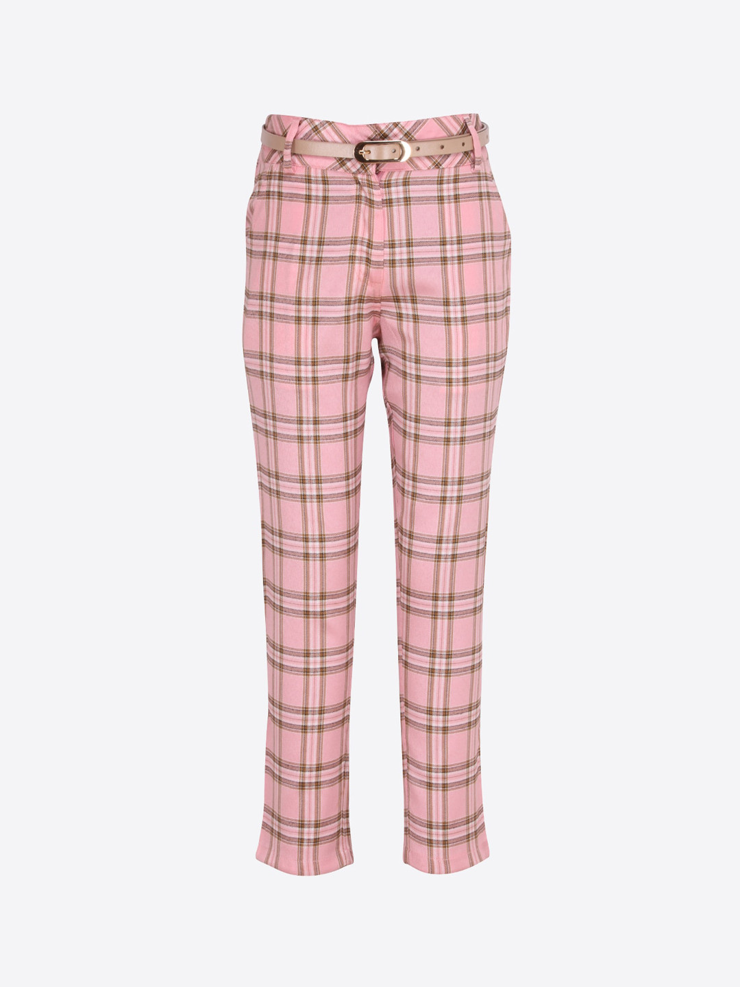 

CUTECUMBER Girls Pink & Brown Smart Regular Fit Checked Regular Trousers