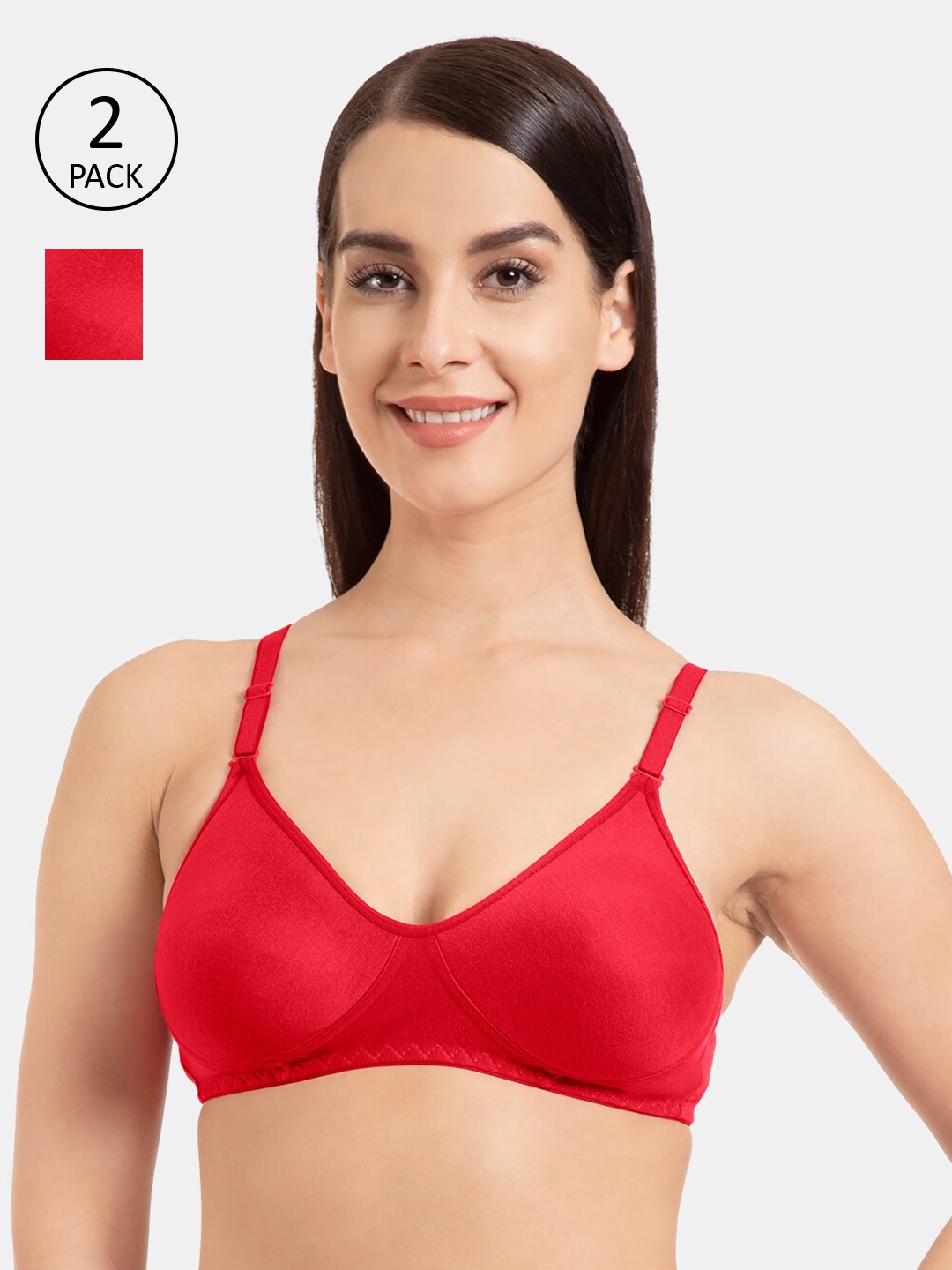 

KOMLI Pack Of 2 Solid Non-Wired Non Padded Everyday Bras K-9103-2PC, Red