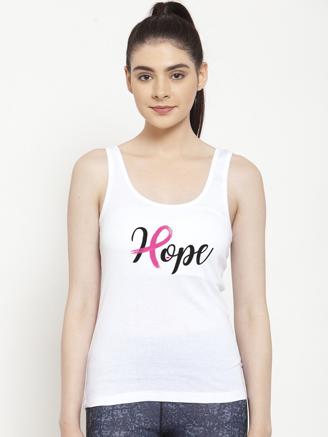 Friskers Women White & Black Printed Tank Top