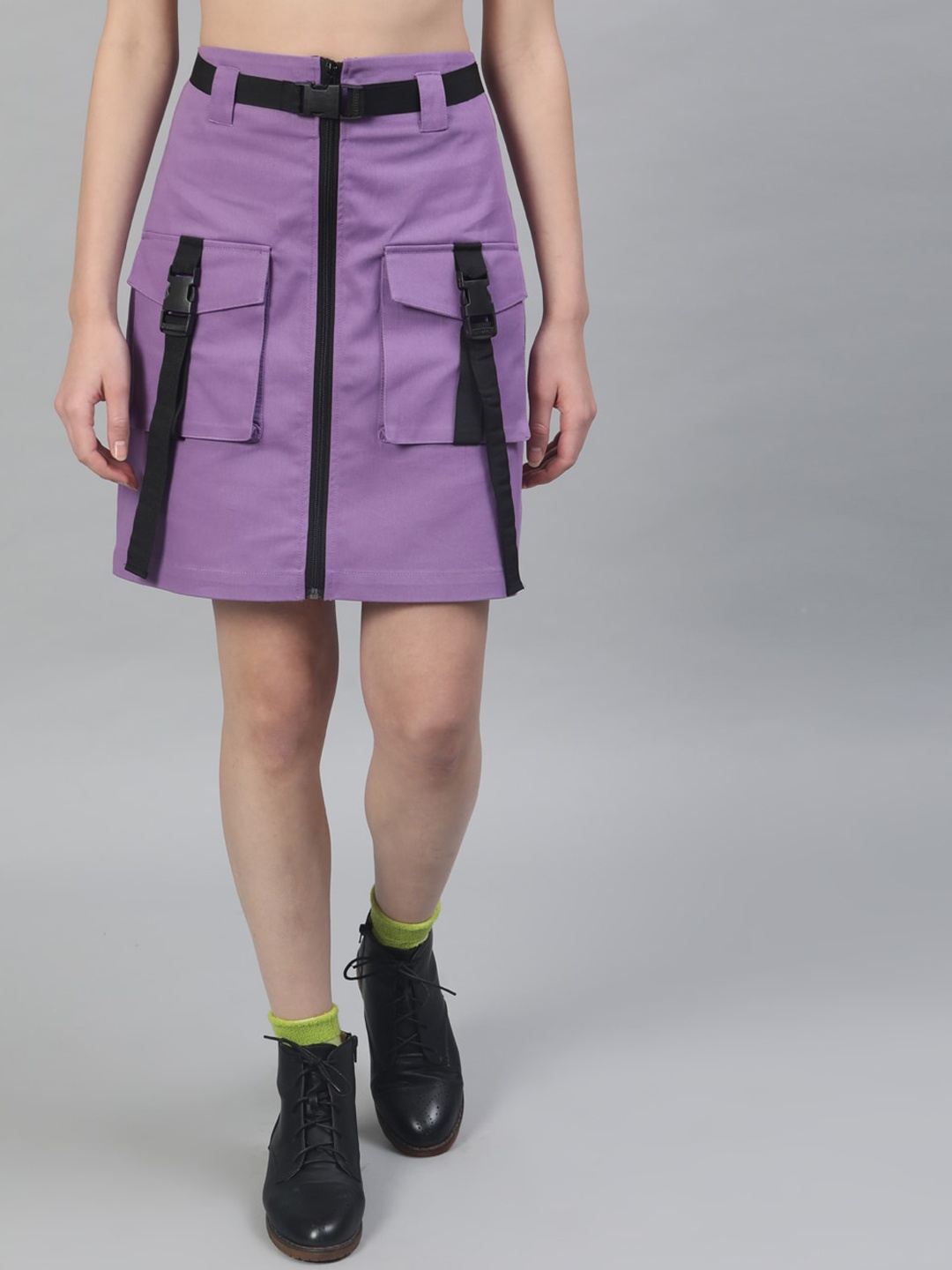 STREET 9 Women Purple Solid A-line Mini Pure Cotton Skirt, Lavender