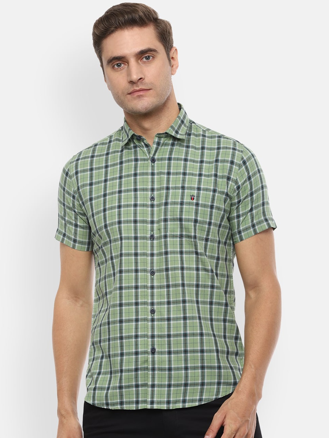 

Louis Philippe Sport Men Green & Black Slim Fit Checked Casual Shirt