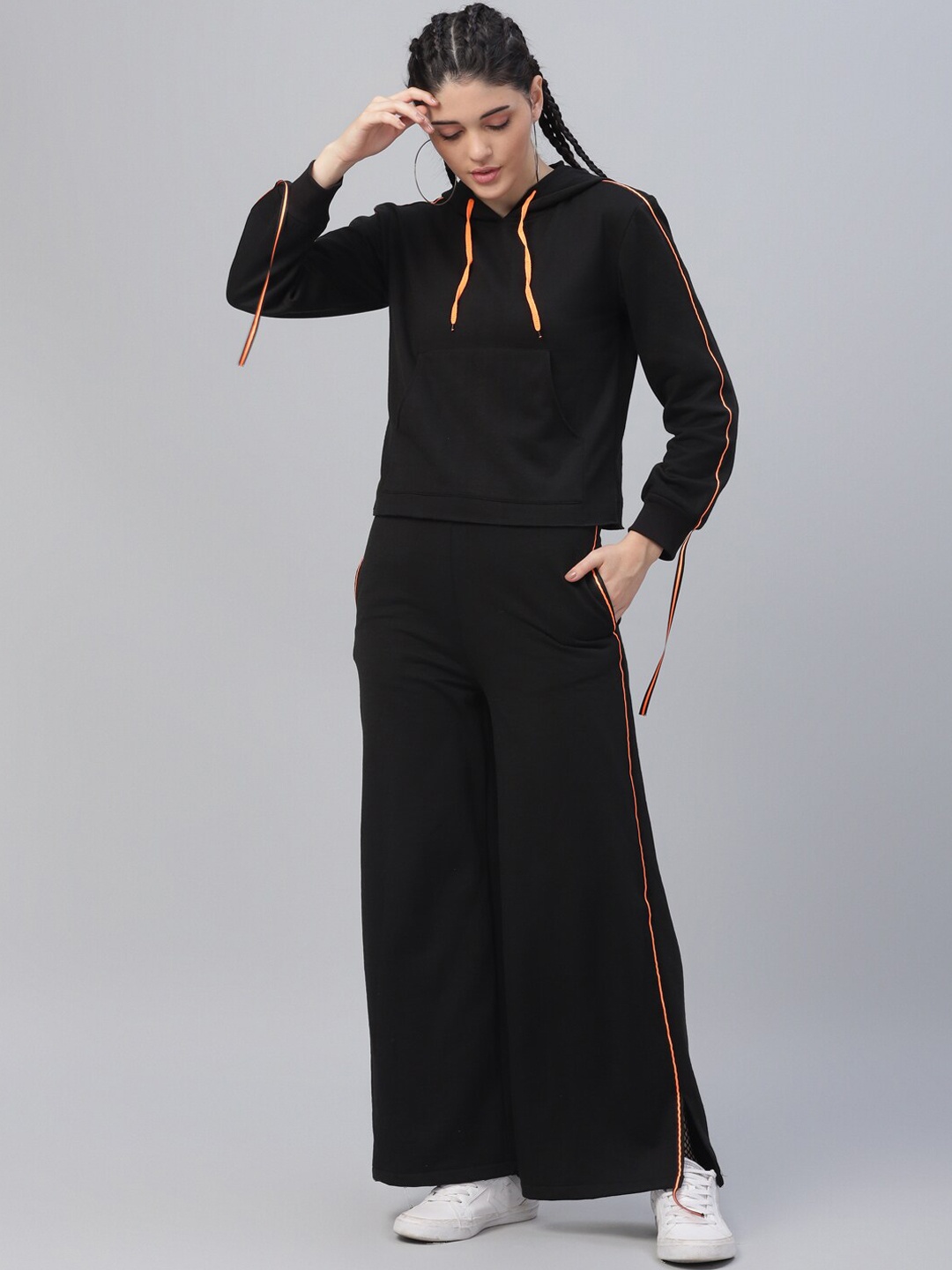 Athena Women Black Solid T-shirt with Palazzos