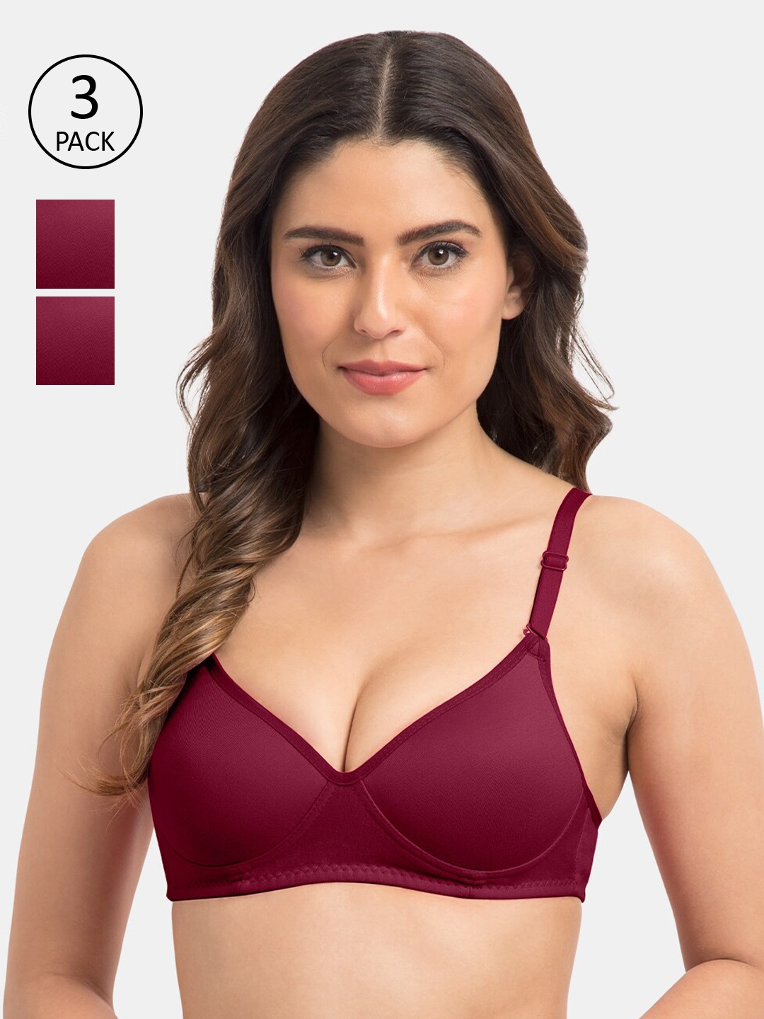 

KOMLI Magenta Pack Of 3 Solid Non-Wired Lightly Padded Everyday Bra
