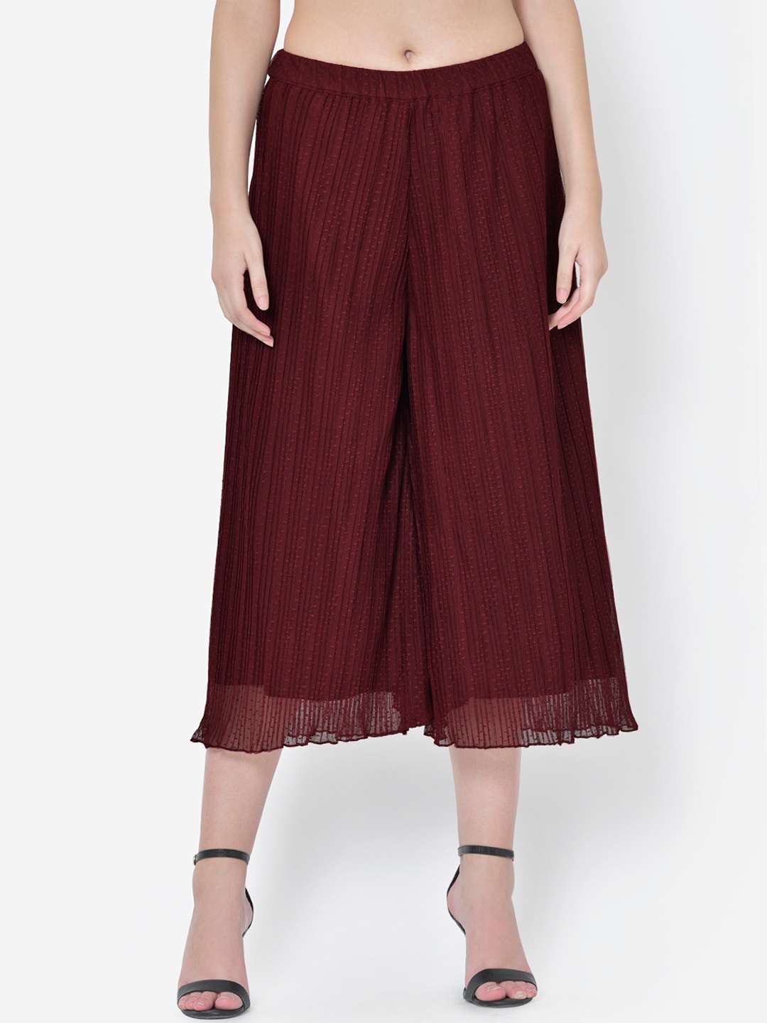 

Martini Women Maroon Relaxed Flared Solid Culottes