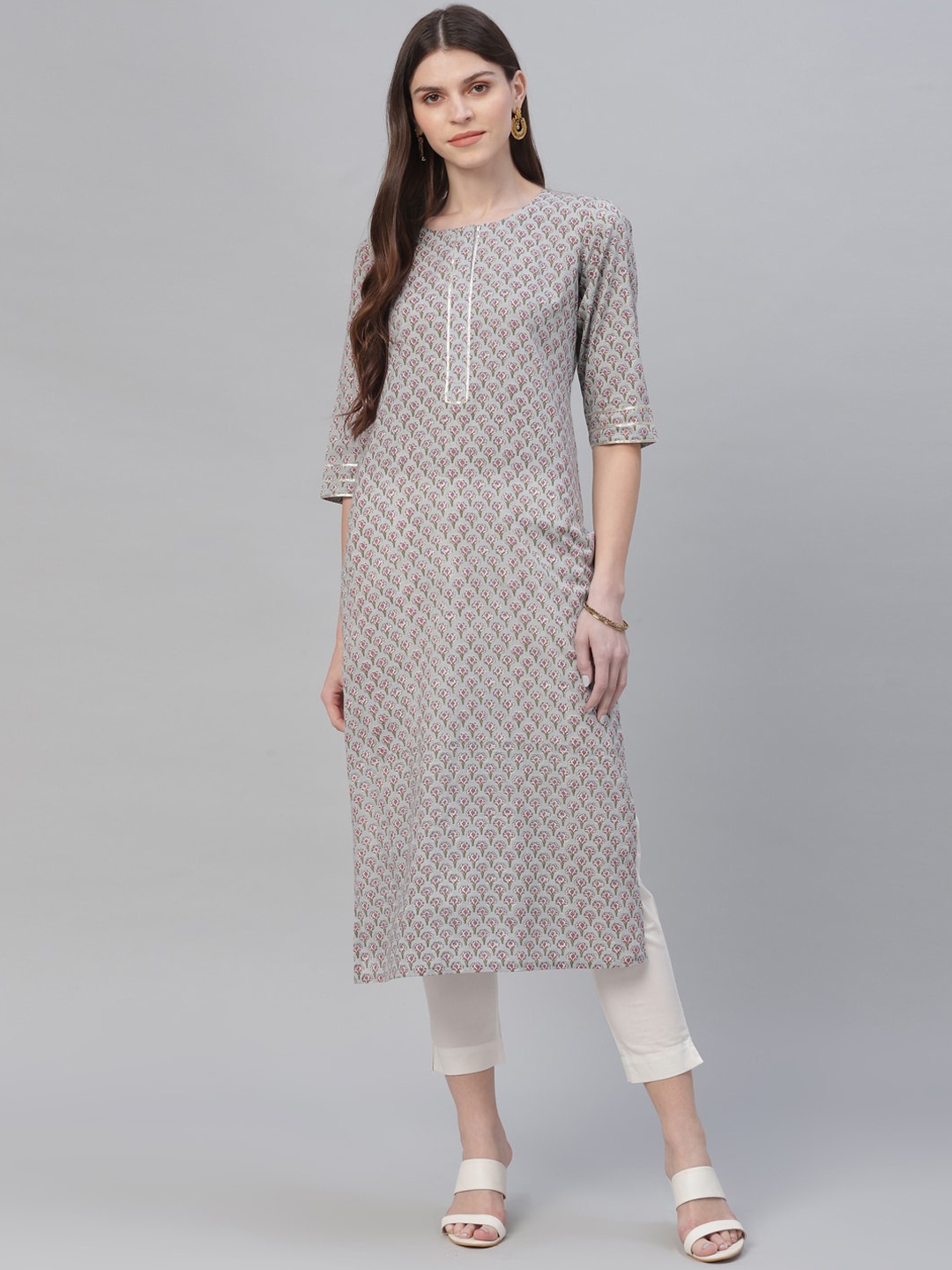 

Libas Women White & Black Striped Straight Kurta