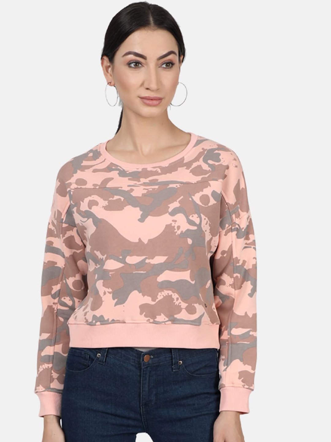 

Monte Carlo Women Peach-Coloured & Grey Printed Sweatshirt