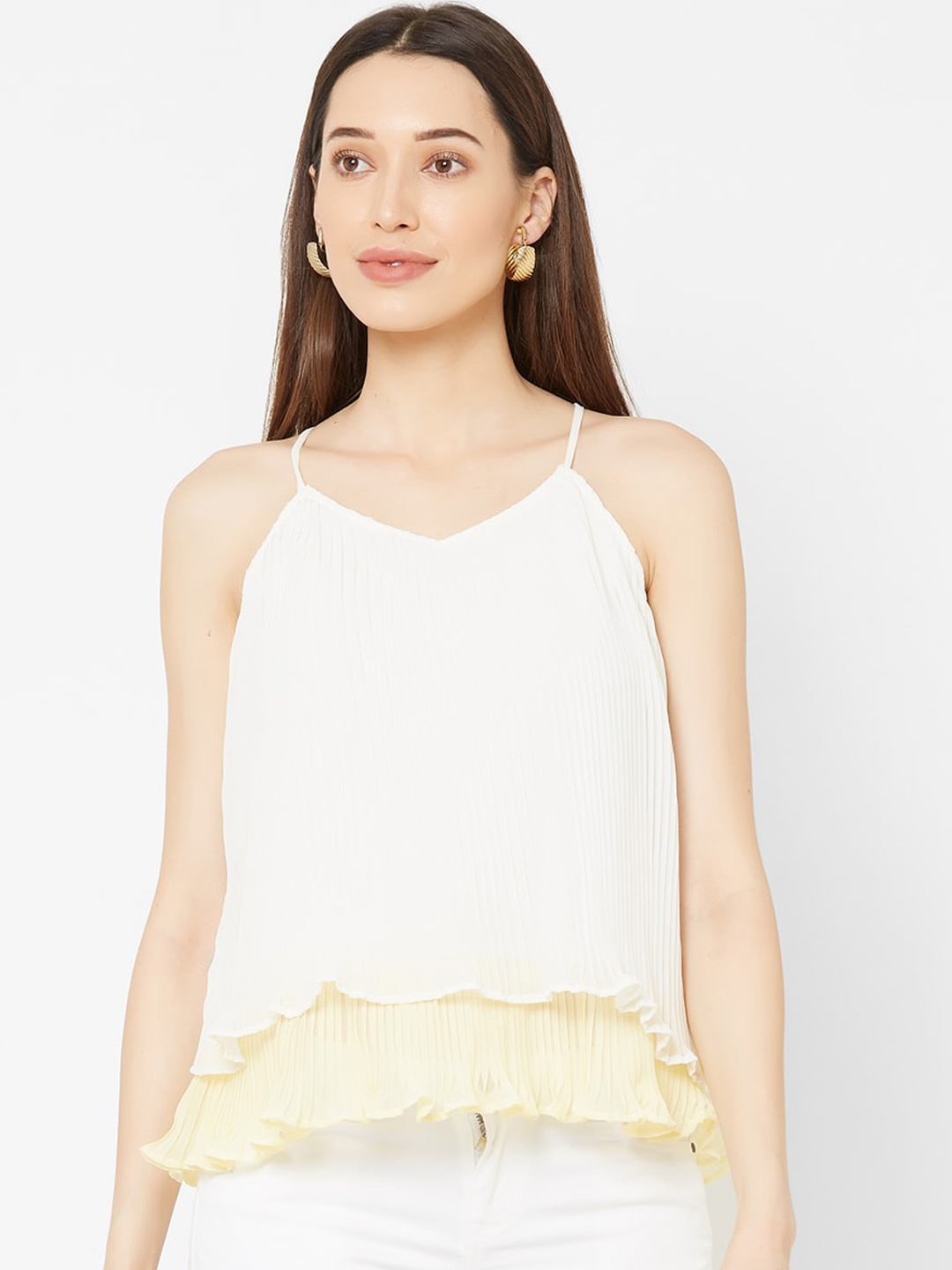 

MISH Women Off-White & Yellow Colourblocked A-Line Top