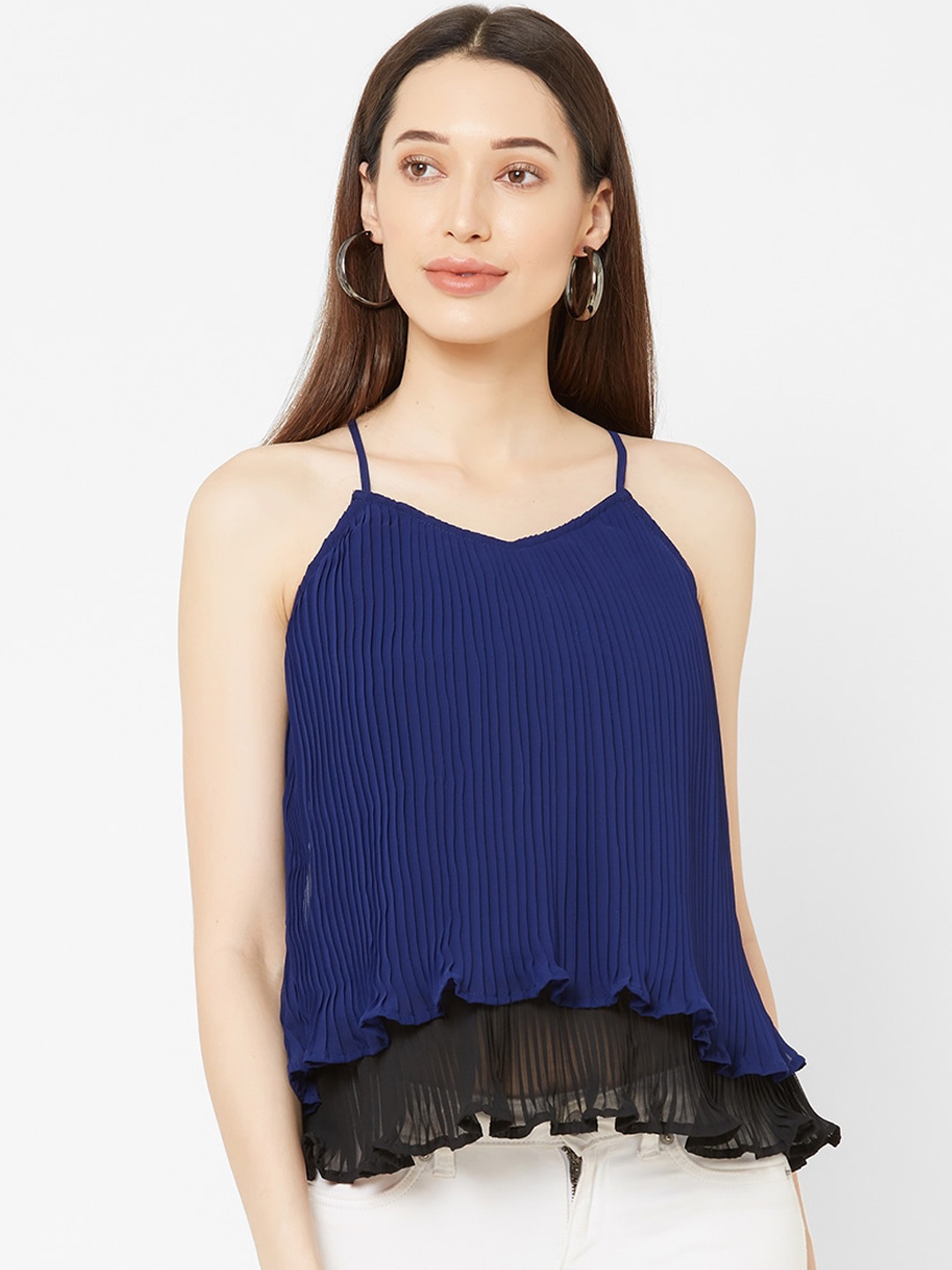 

MISH Women Navy Blue & Black Colourblocked A-Line Top