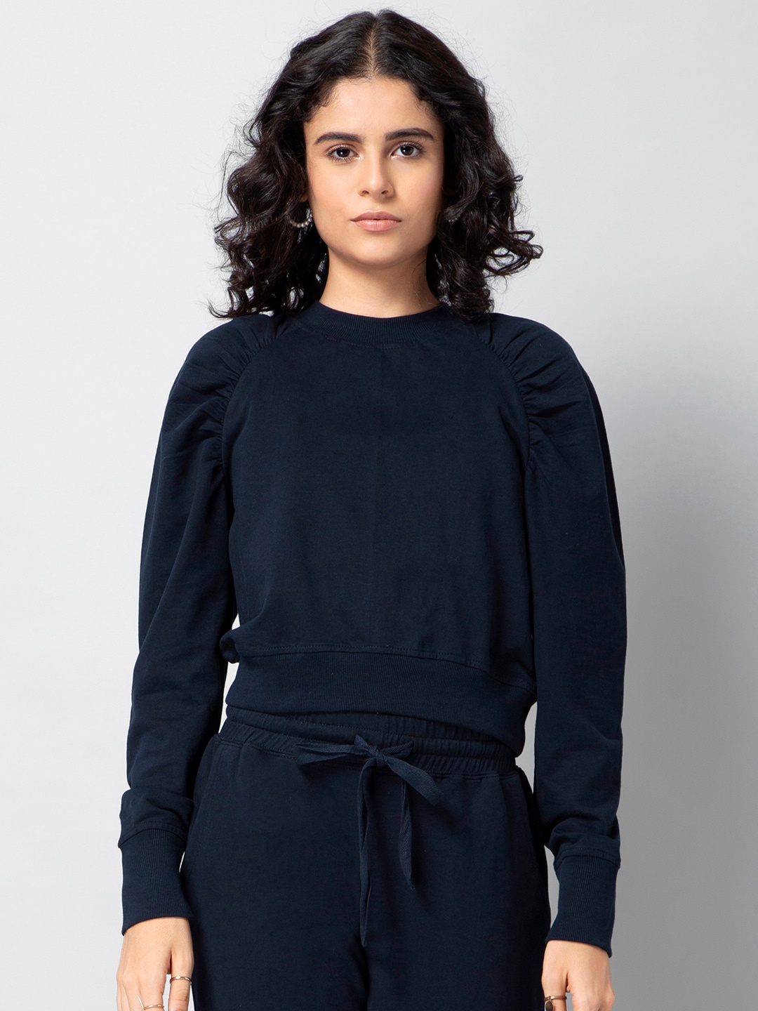 

FabAlley Women Navy Blue Solid Sweatshirt
