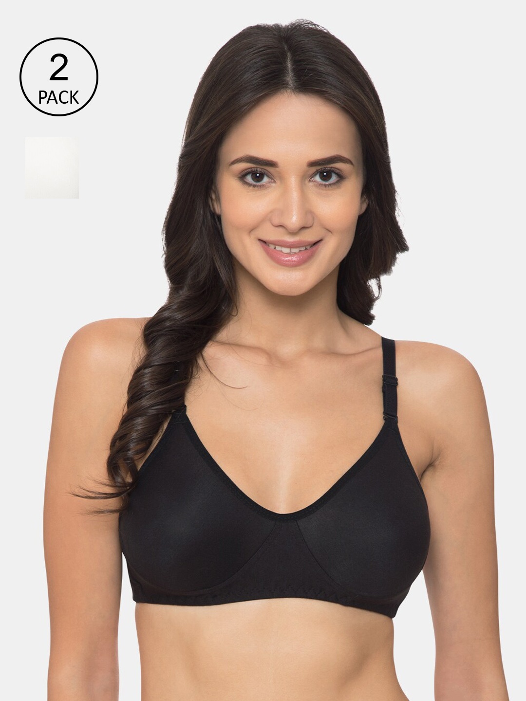 

KOMLI Pack Of 2 Solid Non-Wired Non Padded Everyday Bra K-983-BLK-2PC-WH, Black
