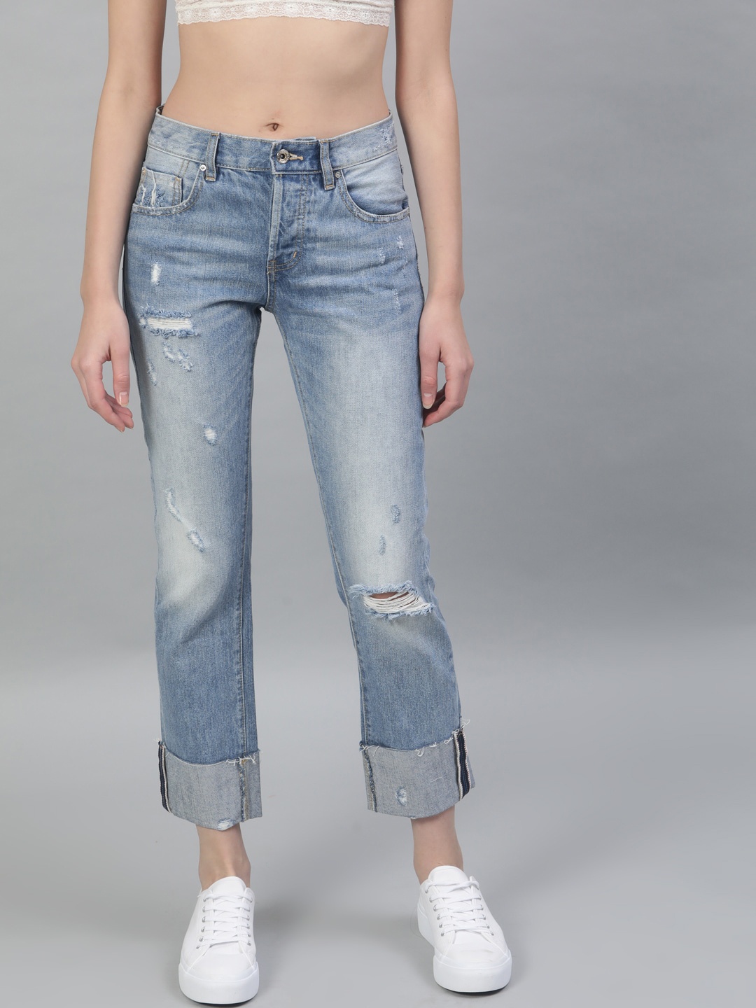 

STREET 9 Women Blue Flared Mid-Rise Mildly Distressed Stretchable Jeans