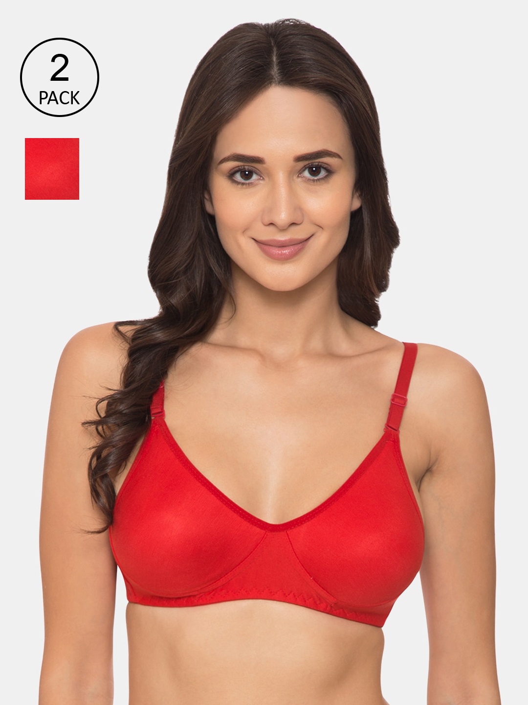 

KOMLI Pack of 2 Solid Non-Wired Non Padded Everyday Bra K-983, Red