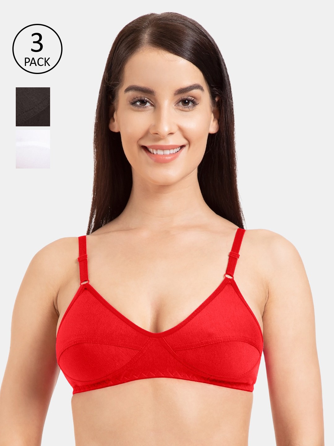 

KOMLI Pack Of 3 Solid Non-Wired Non Padded Everyday Bra, Red