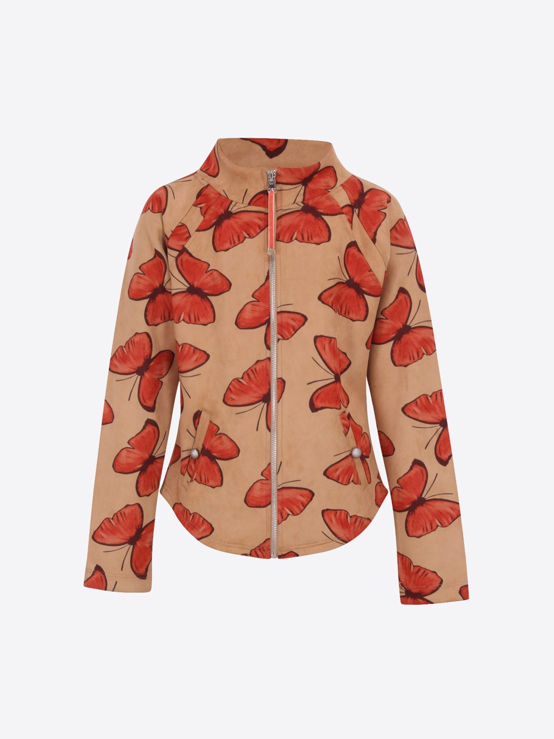 CUTECUMBER Girls Brown & Orange Printed Tailored Jacket