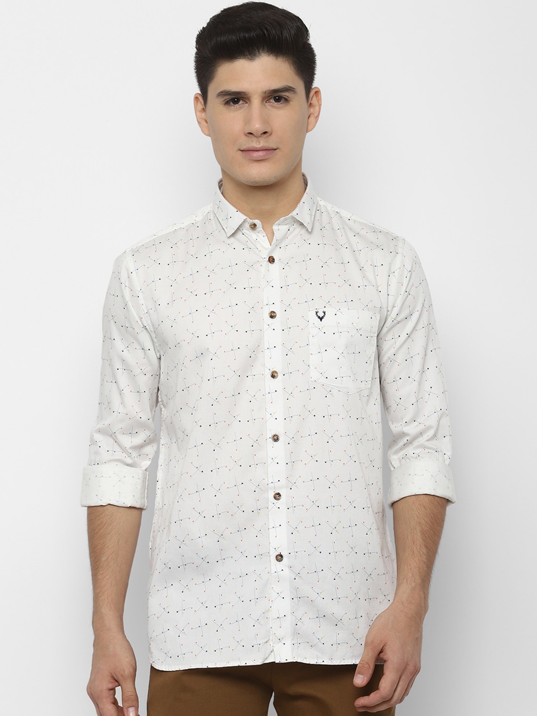 Allen Solly Men Cream-Coloured Slim Fit Printed Casual Shirt