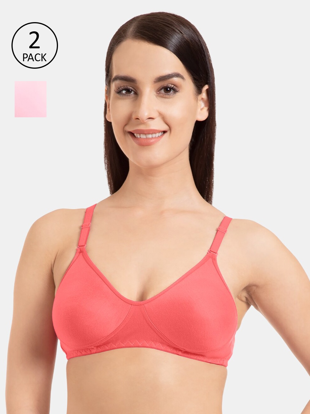 

KOMLI Pack of 2 Solid Non-Wired Non Padded Everyday Bras K-9103-CRL-2PC-PK-30B, Coral