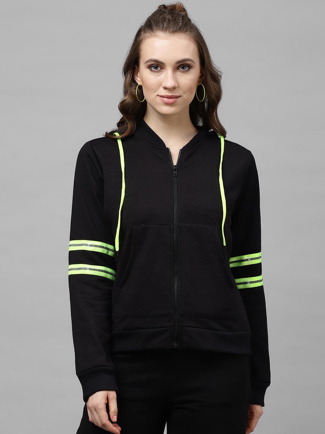 

Athena Women Black Solid Hooded Sweatshirt
