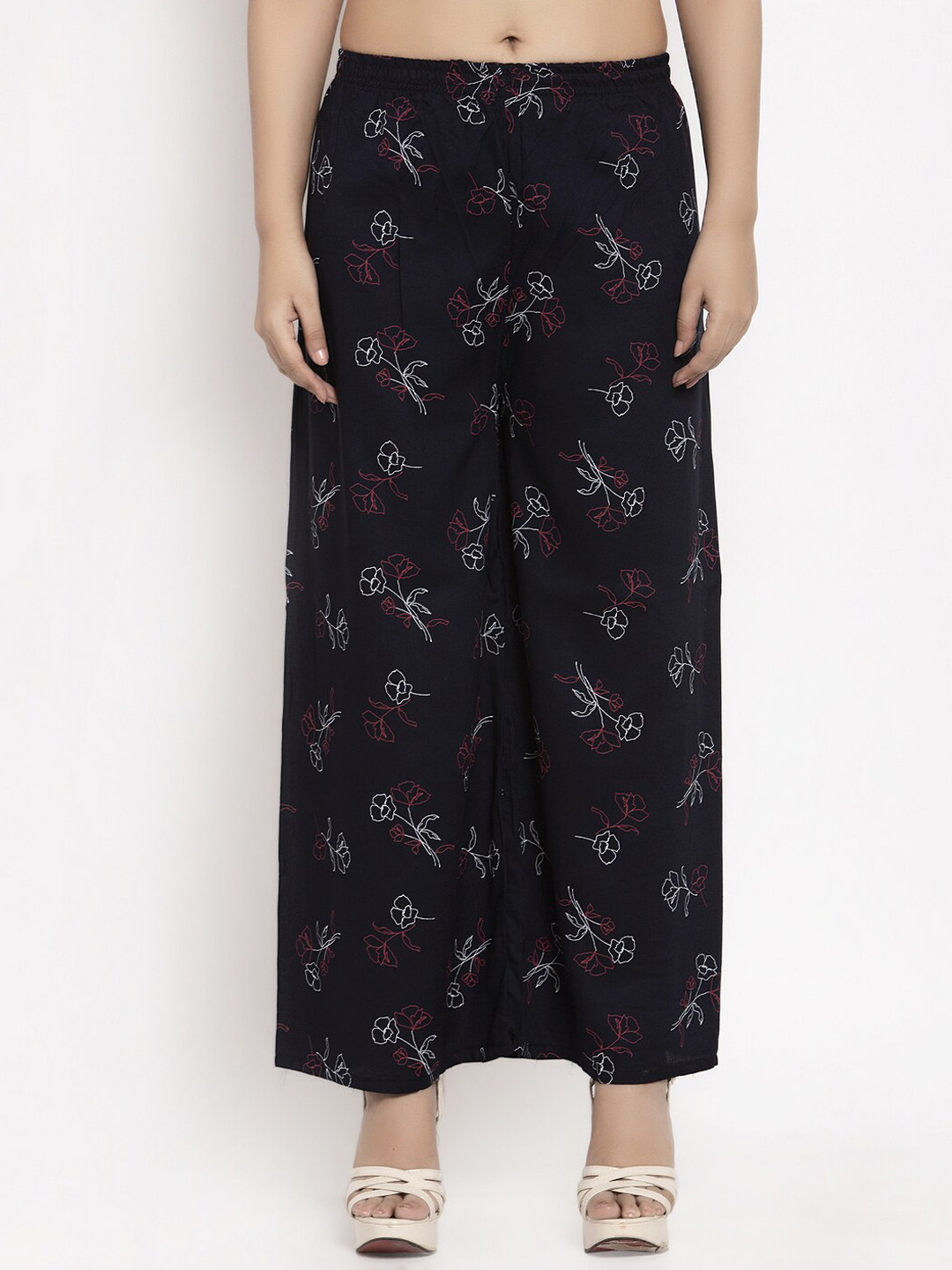 

KLOTTHE Women Navy Blue Printed Straight Palazzos