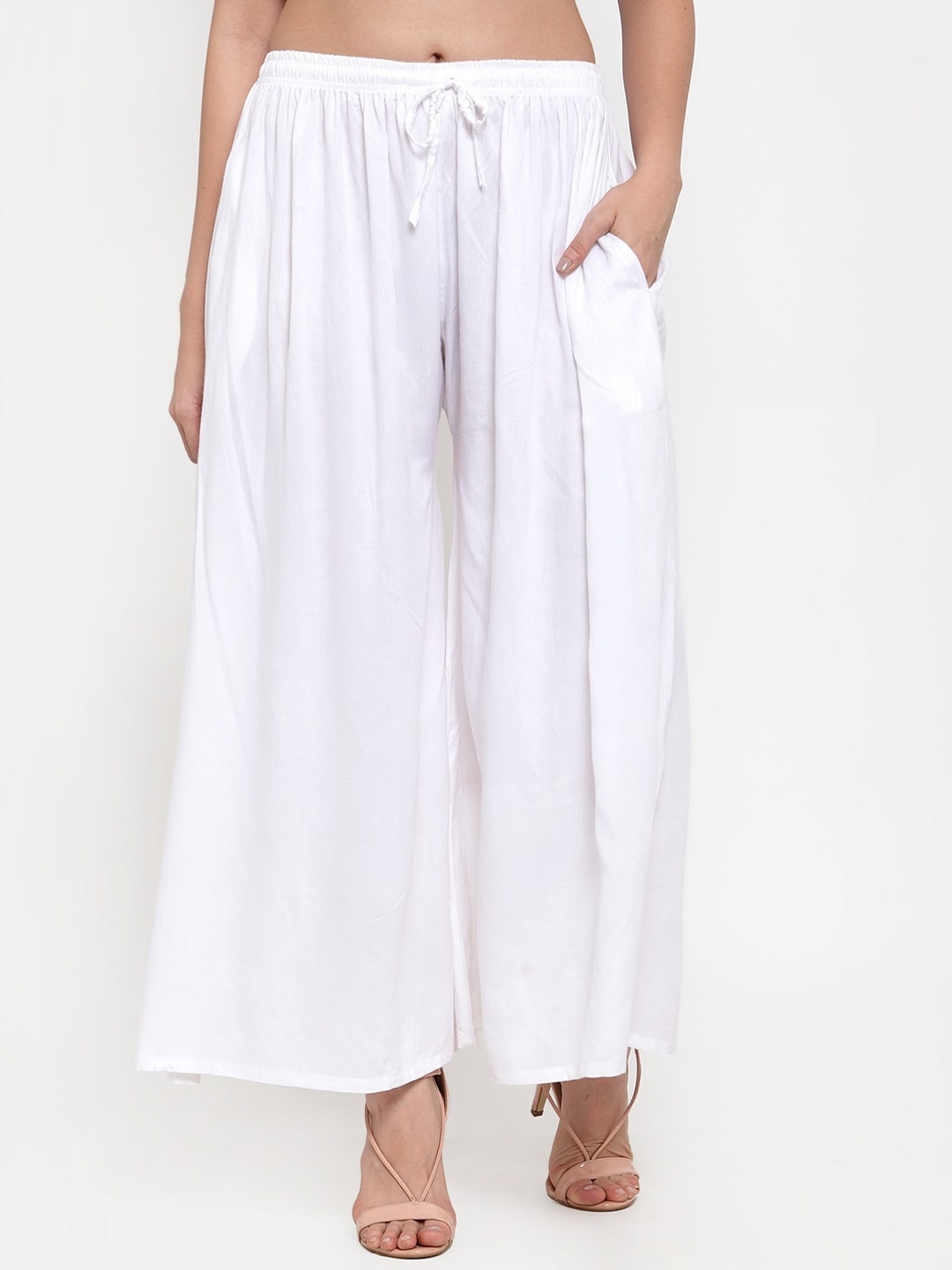 

Miaz Lifestyle Women White Solid Straight Palazzos