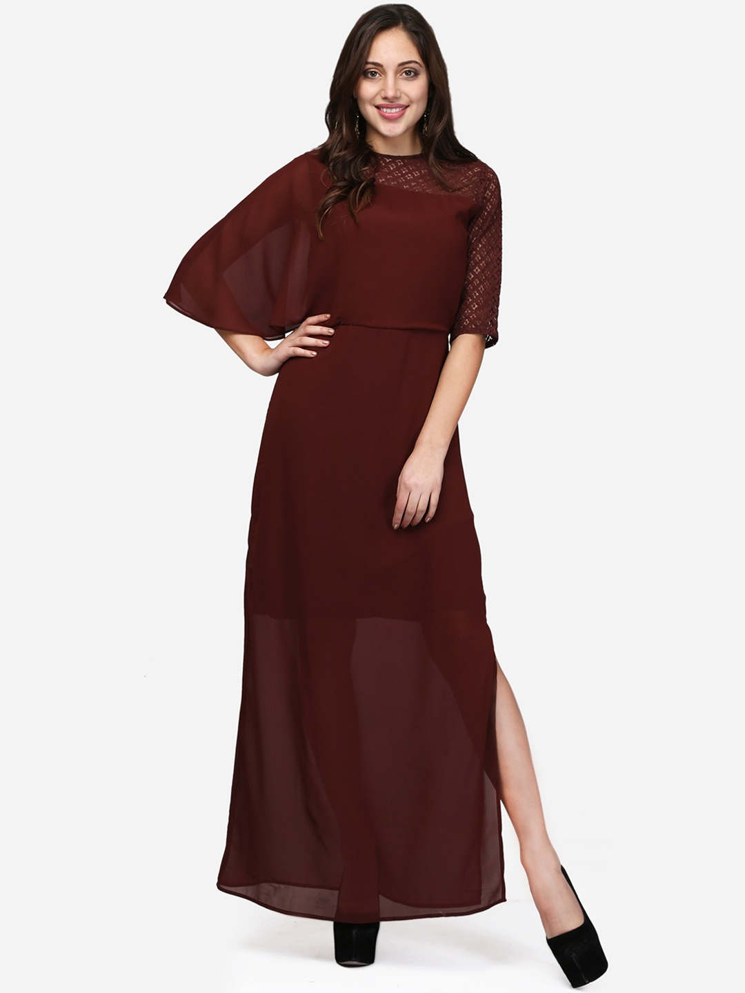 V&M Women Brown Solid Maxi Dress