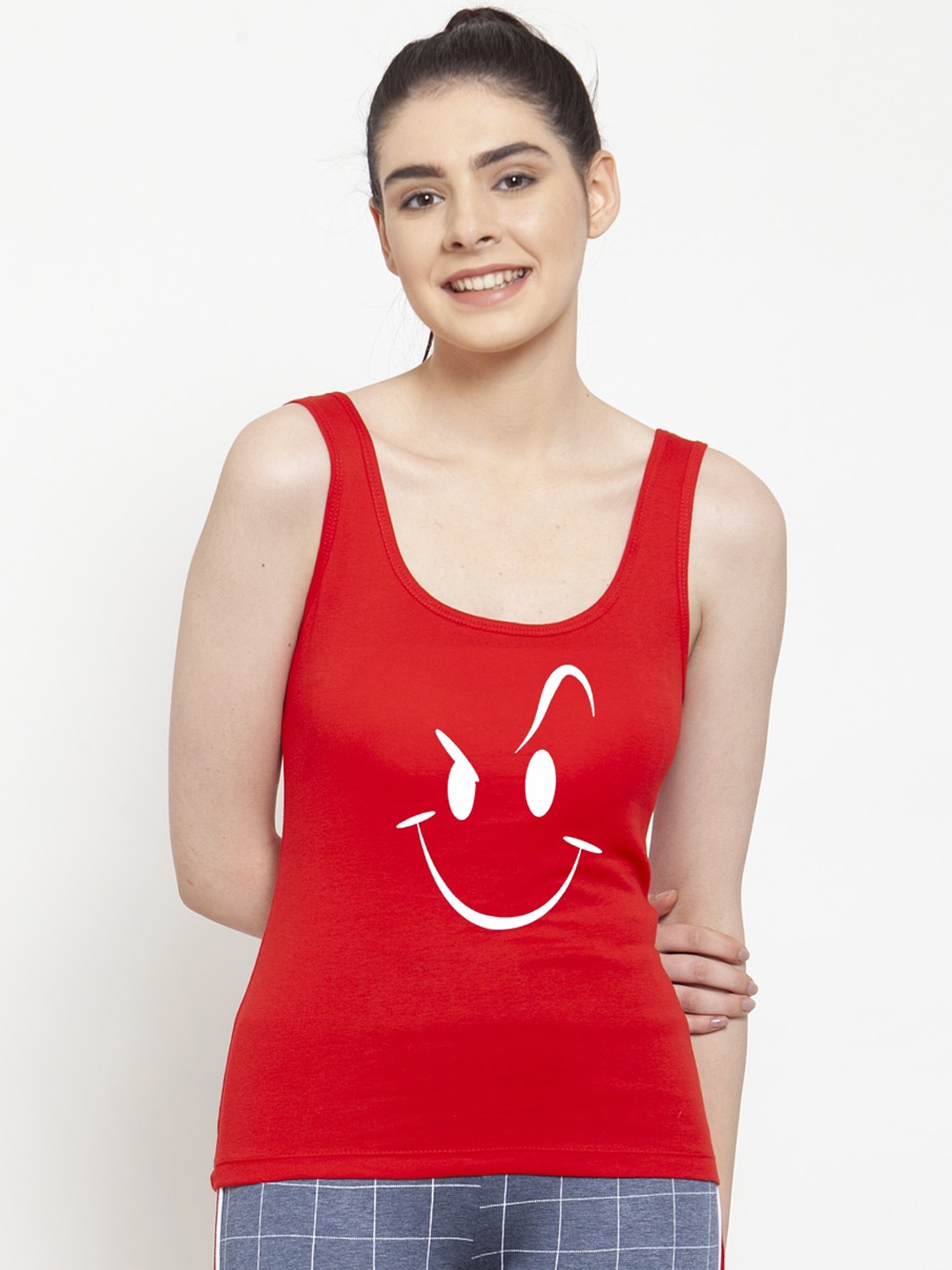 

Friskers Women Red & White Printed Tank Top
