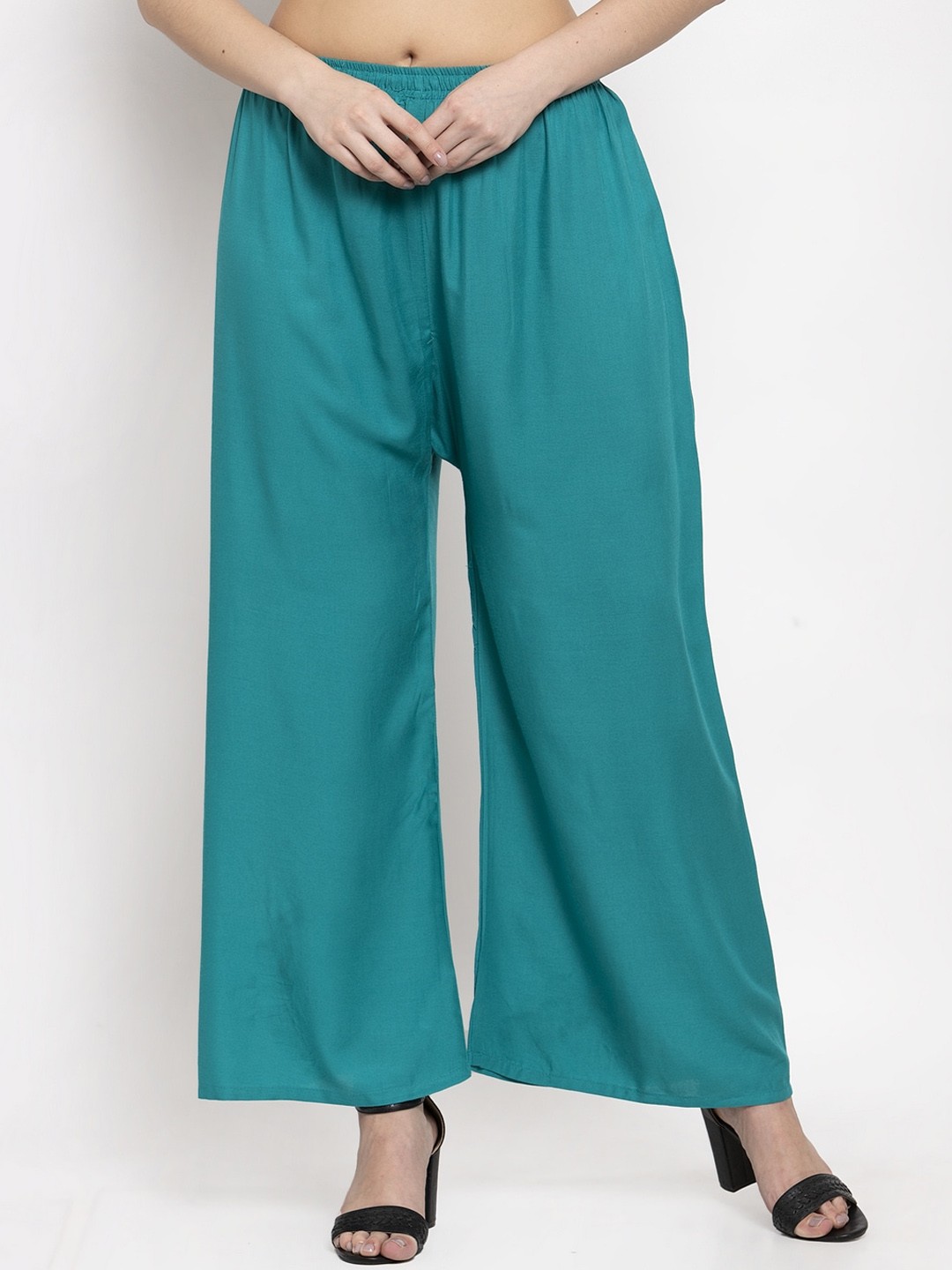 

Miaz Lifestyle Women Turquoise Blue Solid Straight Palazzos