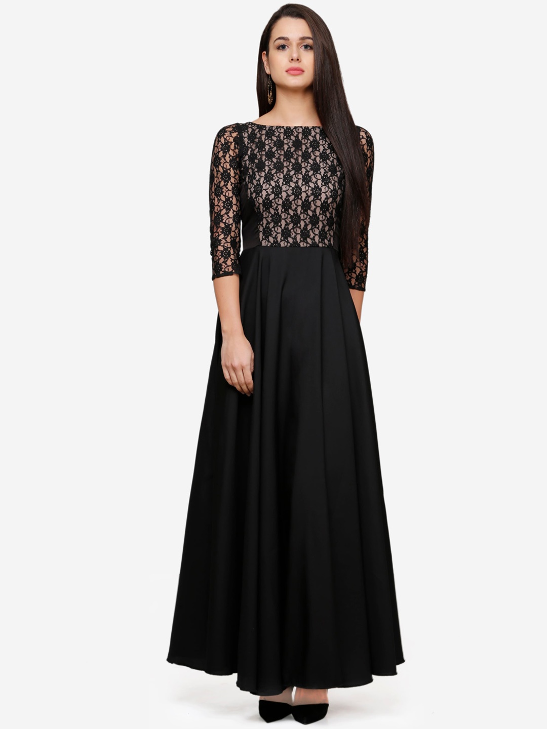 

V&M Women Black Solid Lace Maxi Dress