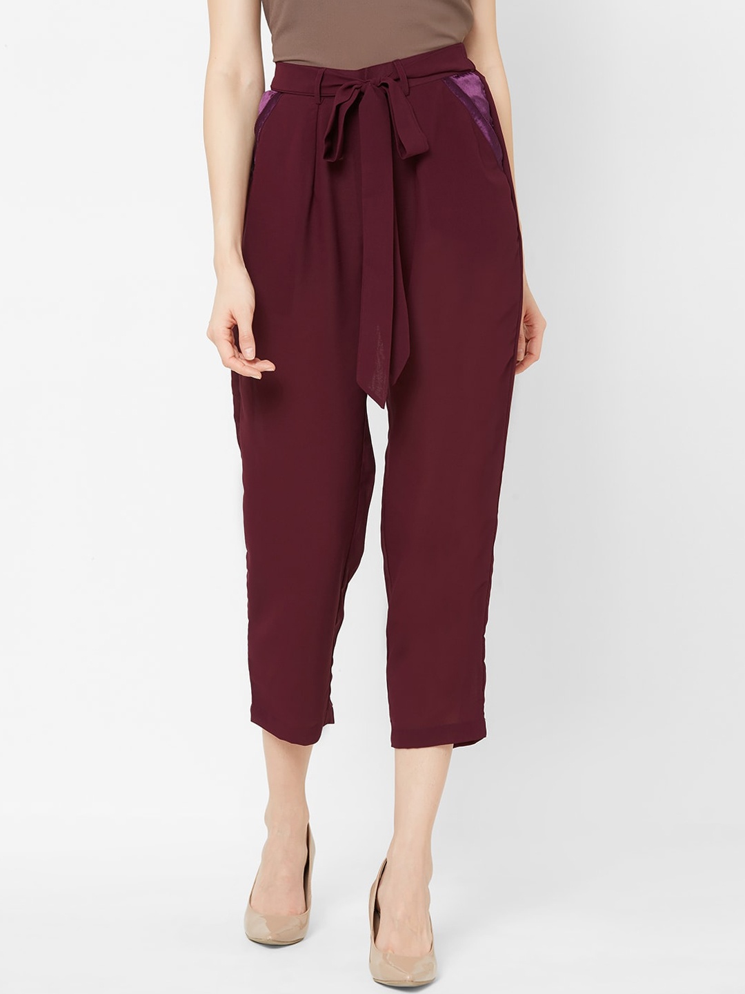 

MISH Women Burgundy Comfort Loose Fit Solid Regular Trousers