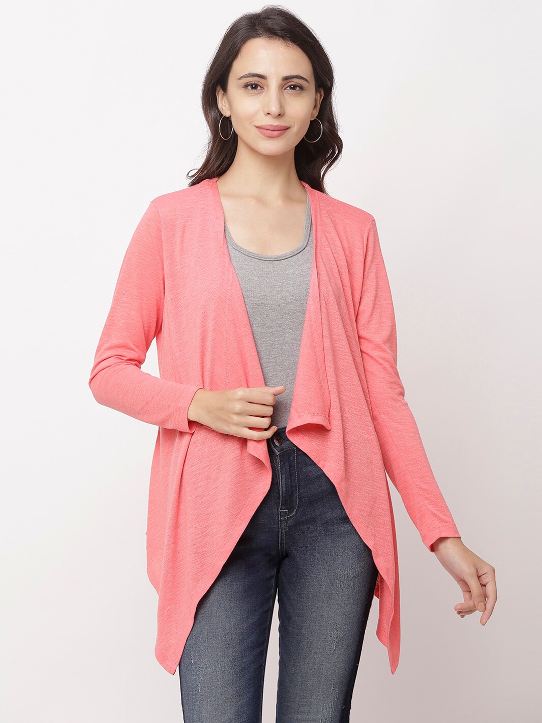 

Globus Women Coral Pink Solid Waterfall Shrug