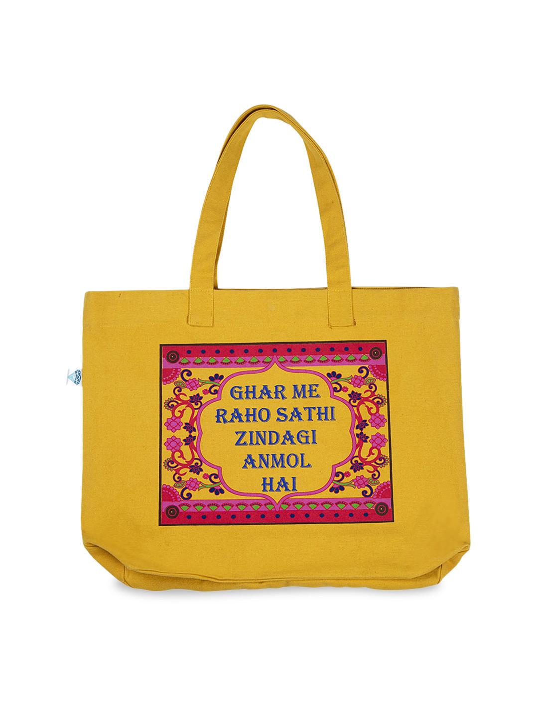 

Voylla Mustard Yellow & Maroon Printed Tote Bag