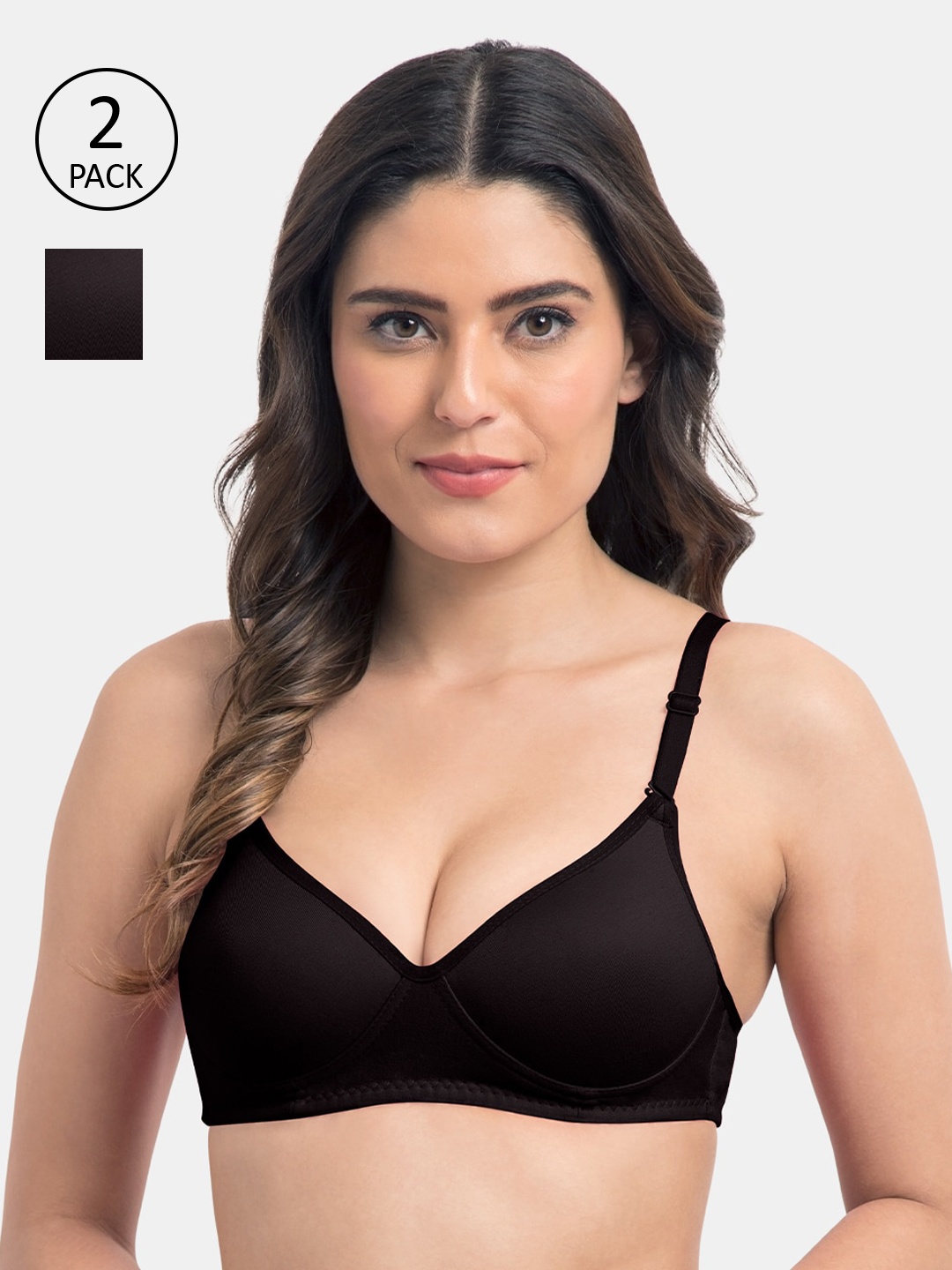

KOMLI Pack Of 2 Solid Non-Wired Lightly Padded Everyday Bra K-9555-2PC-BLK, Black
