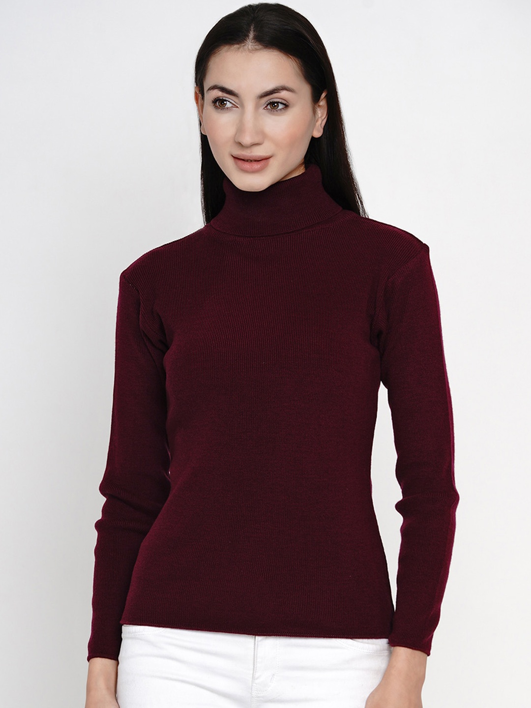 

FABNEST Women Acrylic Maroon Ribbed Pullover Sweater