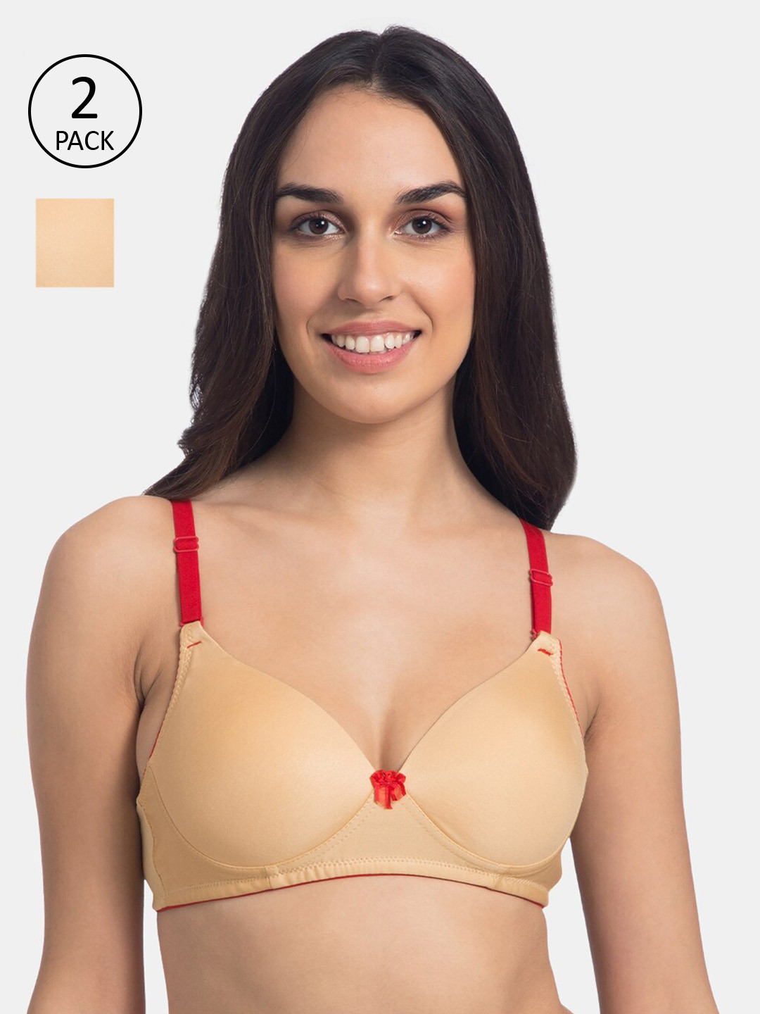 

KOMLI Pack of 2 Beige Solid Non-Wired Lightly Padded Push-Up Bra K-9811