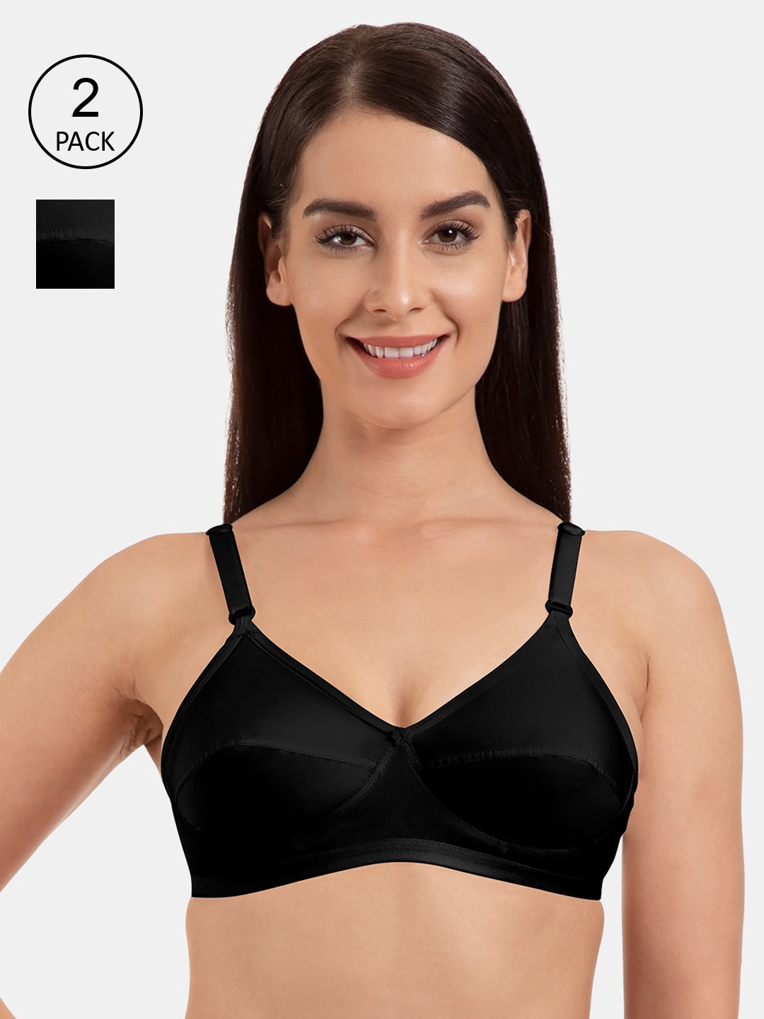 

KOMLI Pack Of 2 Solid Non-Wired Heavily Padded Everyday Bra K-9113-2PC-BLK, Black