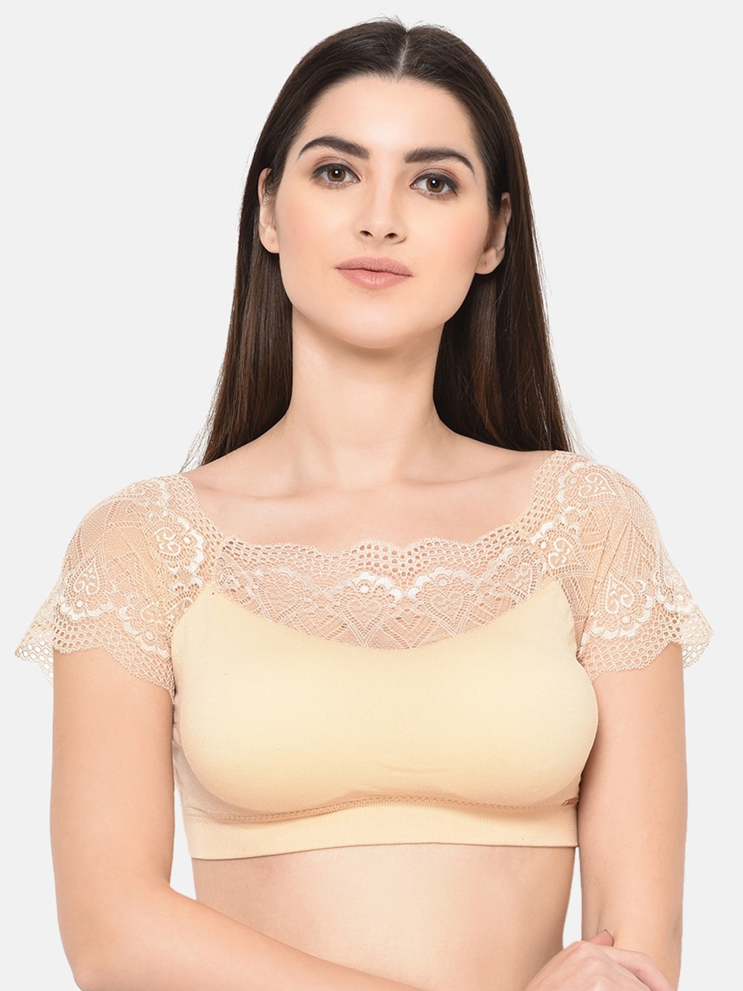 

PRETTYBOLD Beige Solid Non-Wired Lightly Padded Bralette Bra
