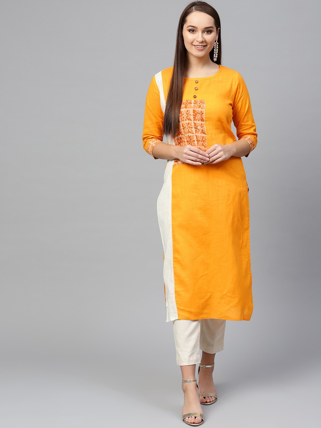 

KSUT Women Mustard Yellow Printed Straight Kurta