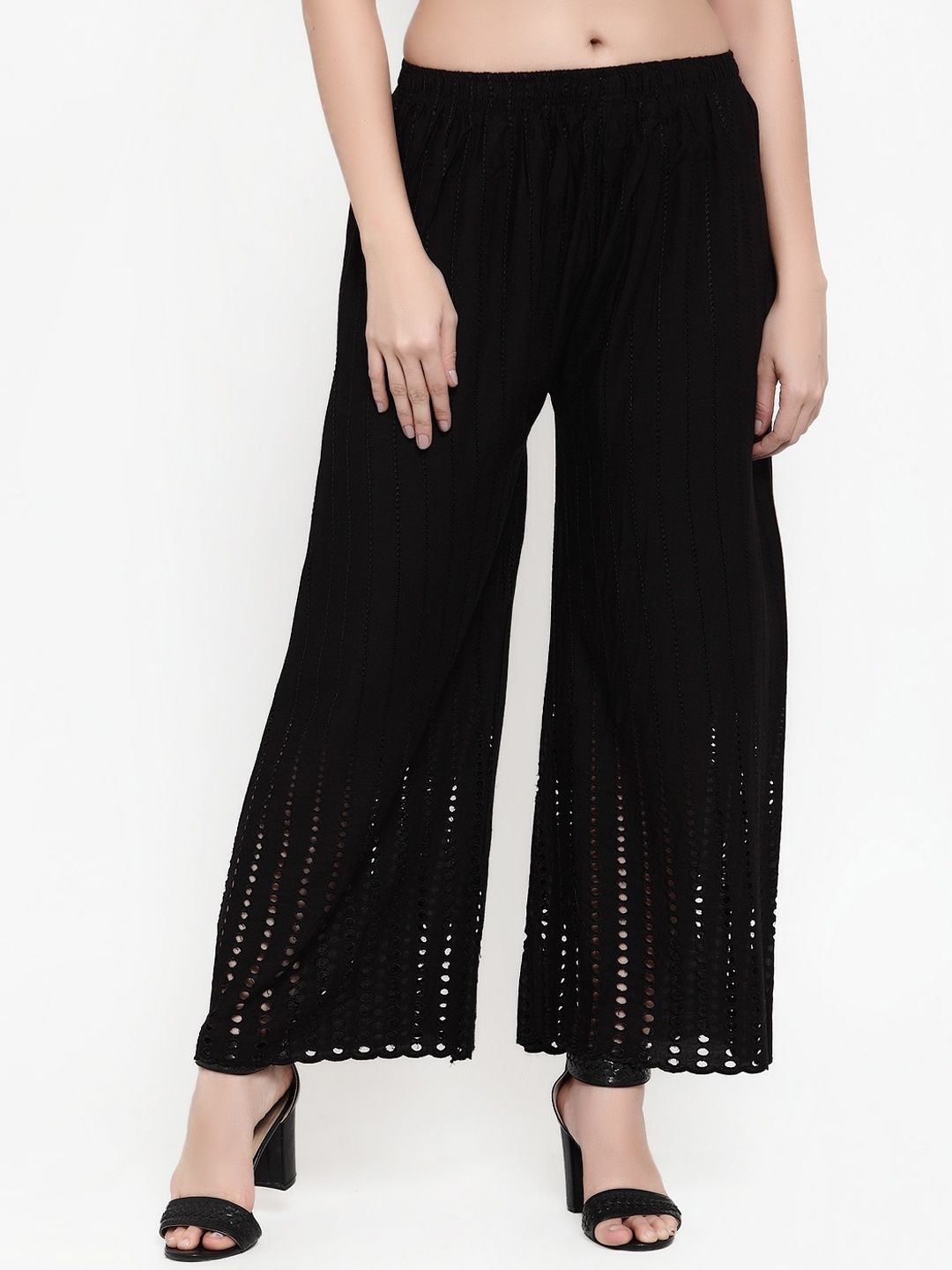 

Miaz Lifestyle Women Black Solid Straight Palazzos