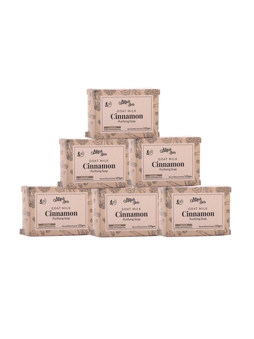 

Mirah Belle Set Of 6 Organic Goat Milk Cinnamon Purifying Soaps, Brown
