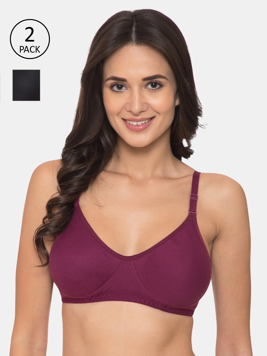 

KOMLI Pack of 2 Solid Non-Wired Non Padded Everyday Bras K-983-MG-2PC-BLK-30B, Purple